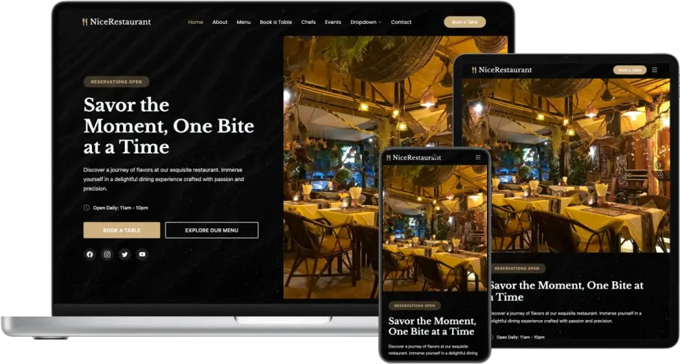  Nice Restaurant – Elegant Bootstrap Template for Restaurants and Cafés